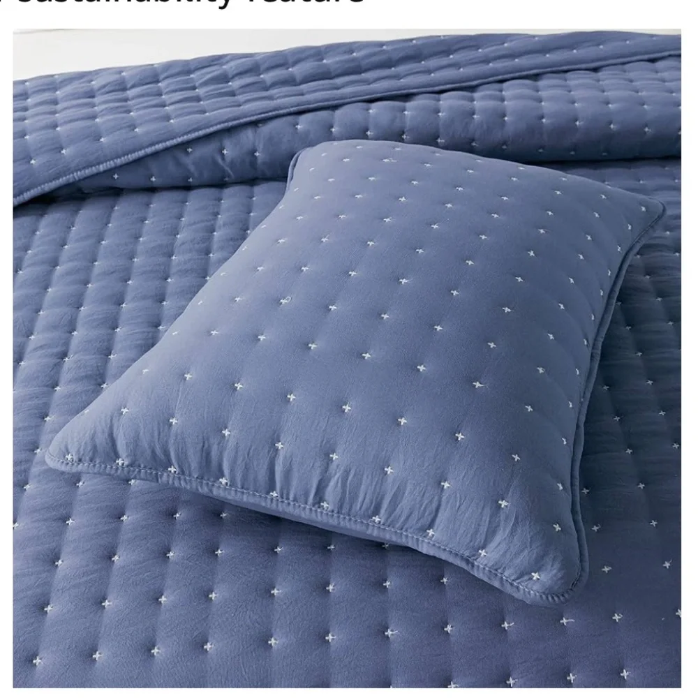 WDCOZY Blue King Size Quilt Bedding Sets with Pillow Shams